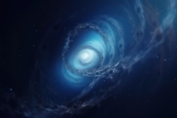 Blue space galaxy background, star clusters shining into deep space. night sky, glittering stars and nebulas - Generative AI - Generative