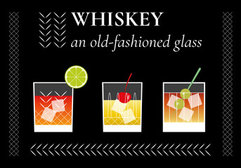 Whiskey in old-fashioned glasses, vector icons.