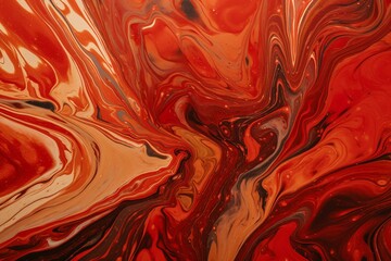 Marbled, contemporary art with red, orange, and gold. Beautiful organic wallpaper. Generative AI