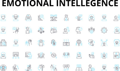 Emotional intellegence linear icons set. Empathy, Self-awareness, Self-regulation, Motivation, Perseverance, Resilience, Leadership vector symbols and line concept signs. Generative AI
