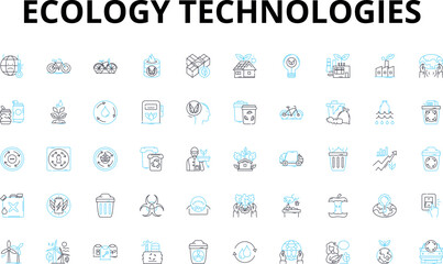 Ecology technologies linear icons set. Solar, Wind, Geothermal, Biomass, Hydroelectric, Carbon-neutral, Composting vector symbols and line concept signs. Generative AI