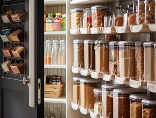 A photo of a pantry door organizer with different snacks and treats sorted into individual pockets