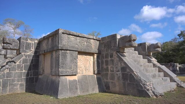 CHICHEN ITZA, MEXICO - remains of Mayan Civilizacion on Yukatan Peninsula. Carved walls and restored buildings