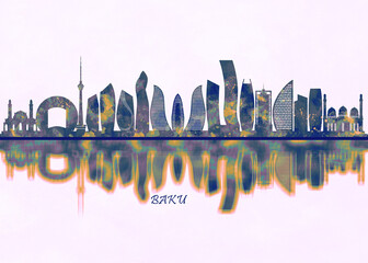 Obraz premium Baku Skyline, Cityscape, Skyscraper, Buildings, Landscape, city background, modern architecture, downtown, abstract, Landmarks, travel, business, building, view, corporate