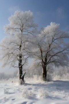 A Couple of Trees Standing Silent in the Snowy Winter Wonderland: Generative AI