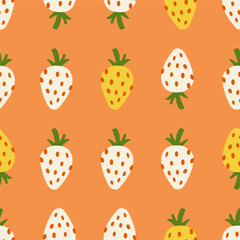 Strawberry vector seamless pattern. Cute doodle background with hand drawn berry for wallpaper, textile, wrapping paper print design.