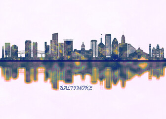 Baltimore skyline, Cityscape, Skyscraper, Buildings, Landscape, city background, modern architecture, downtown, abstract, Landmarks, travel, business, building, view, corporate - obrazy, fototapety, plakaty