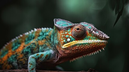 Obraz premium Exotic Wildlife: Close-Up Portrait of Colorful Panther Chameleon, Generative AI