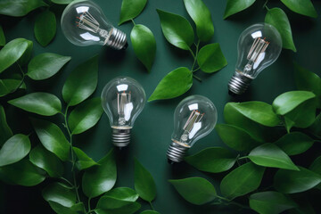 light bulb with green leaves