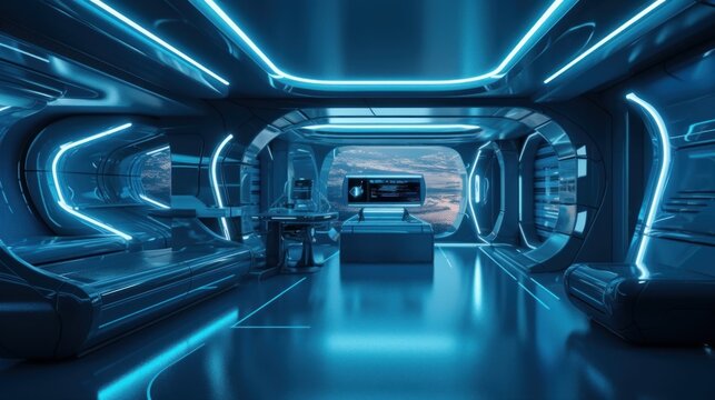 Electric Blue and Cerulean Blue shine in award-winning 8K HD interior design with bionic technology and high-tech equipment for modern businesses, Generative AI