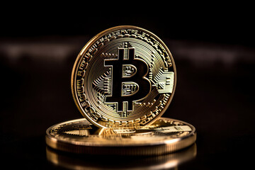 Valuable Cryptocurrency: Shiny Gold Bitcoin Coin with Iconic Logo