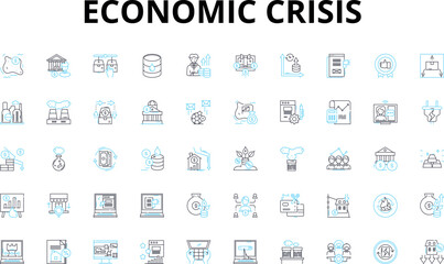 Economic crisis linear icons set. Recession, Depression, Inflation, Deflation, Bankruptcy, Default, Unemployment vector symbols and line concept signs. Poverty,Devaluation,Bailout Generative AI