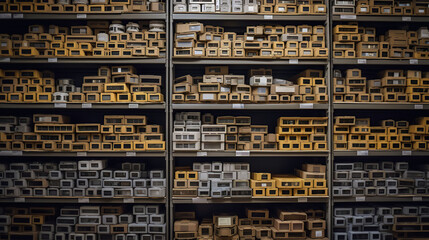 Rows Of Shelves With Boxes In Warehouse, generative ai