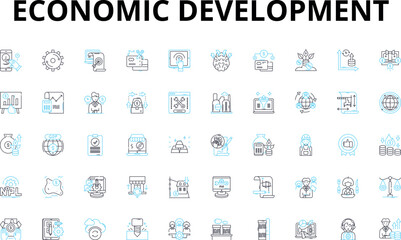 Economic development linear icons set. Innovation, Growth, Investment, Sustainability, Productivity, Progress, Prosperity vector symbols and line concept signs. Generative AI