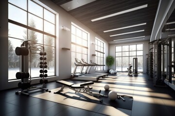 Elevate Your Workout in a Blissful Gym with Beatitude Light, generative AI