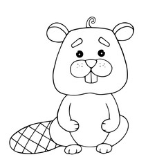 Line sketch, coloring of a small beaver. Vector graphics.