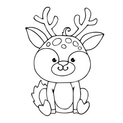 Line sketch, coloring of a small deer. Vector graphics.