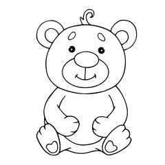Line sketch, coloring of a little bear. Vector graphics.