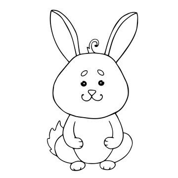 Linear sketch, coloring of a little bunny, rabbit. Vector graphics.