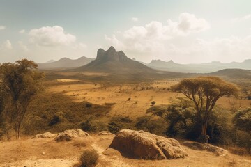 Panoramic vista of Ndoto Mountains in Ngurunit, Marsabit, Kenya. Generative AI