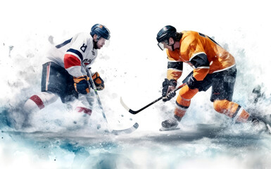 Illustration of a professional ice hockey players in action on white background, Generative AI