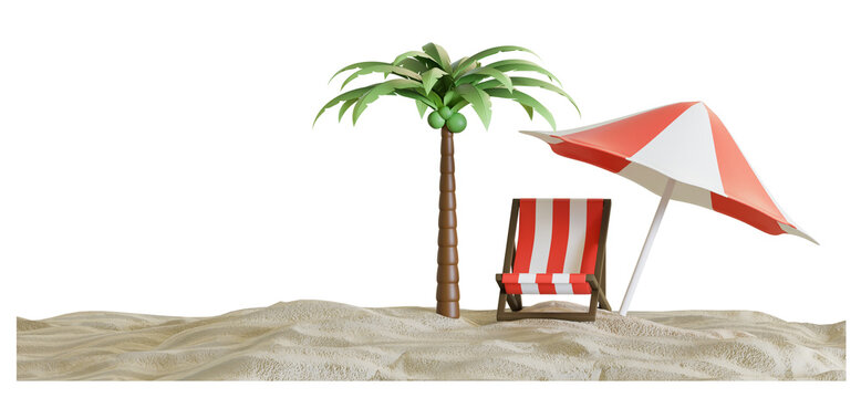 3d render Summer at the beach  with transparent background