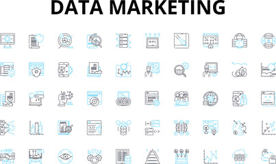 Data marketing linear icons set. Analytics, Segmentation, Personalization, Automation, Metrics, Optimization, Campaigns vector symbols and line concept signs. ROI,Targeting,Metrics Generative AI