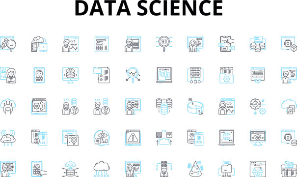 Data science linear icons set. Analytics, Algorithms, Big Data, Clustering, Correlation, Data Mining, Decision Trees vector symbols and line concept signs. Deep Generative AI