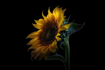 Beautiful bright sunflower on a black background