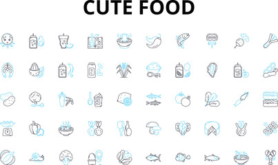 Cute food linear icons set. Adorable, Sweet, Whimsical, Fun, Charming, Playful, Yummy vector symbols and line concept signs. Delightful,Colorful,Irresistible illustration Generative AI