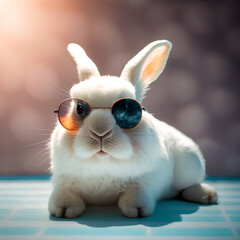 Little white rabbit with sunglasses