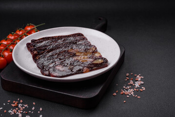 Delicious smoked or cured mahan horse meat sausage with spices and herbs