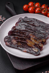 Delicious smoked or cured mahan horse meat sausage with spices and herbs