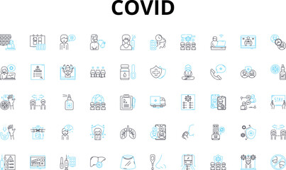 Covid linear icons set. Pandemic, Coronavirus, Lockdown, Quarantine, Social distance, Vaccination, Delta vector symbols and line concept signs. Mask,Contagious,Isolation illustration Generative AI