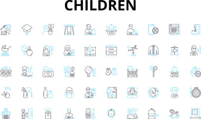 Children linear icons set. Playful, Innocent, Creative, Curious, Energetic, Adventurous, Spontaneous vector symbols and line concept signs. Lovable,Sensitive,Affectionate illustration Generative AI