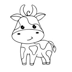 Linear sketch, coloring of a small cow.Vector graphics.