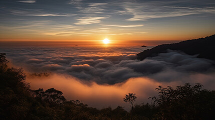 Sunset over the clouds.Generative Ai