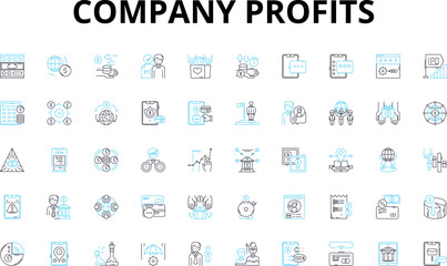 Company profits linear icons set. Earnings, Revenue, Income, Bonuses, Growth, Expenses, Margin vector symbols and line concept signs. Net,Savings,Returns illustration