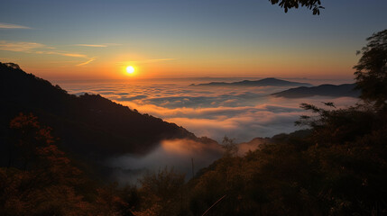 Fototapeta premium Sunset over the clouds.Generative Ai