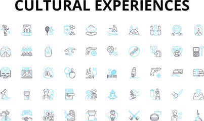 Cultural experiences linear icons set. Diversity, Immersion, Tradition, Customs, Festivals, Heritage, History vector symbols and line concept signs. Art,Fashion,Music illustration Generative AI