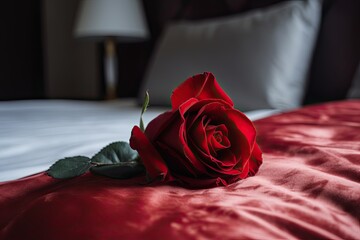 Love Blooms on Valentine's-Luxurious Sleep on a Bed of Red Roses, Generative AI