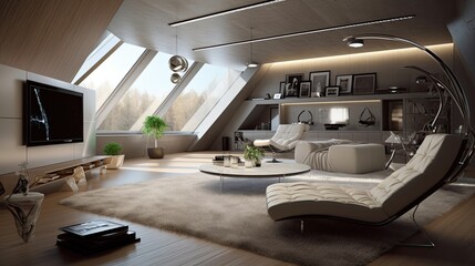 Modern & Futuristic Home Interior Design - Curl Up & Enjoy Watching TV in a Comfy Living Room: Generative AI