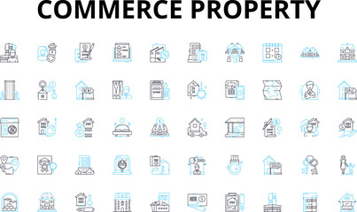 Commerce property linear icons set. Retail, Commercial, Industrial, Office, Warehouse, Shopping, Plaza vector symbols and line concept signs. Strip,Business,Park illustration Generative AI