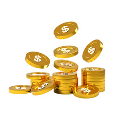 Gold coin stacks and falling on a white background.coin isolated on white with clip-path.jackpot fall..3d rendering