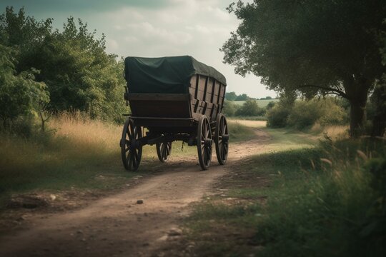 Wagon on country path. Generative AI
