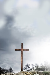 Cross on the hill. Blank cross against the sky. True Easter. Hope in God