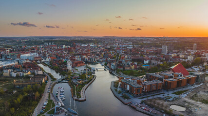 Panorama of Gdańsk with a view of the Motława River, the Old Town and the observation wheel at...