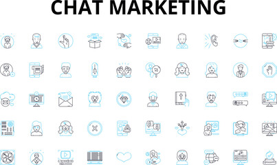 Chat marketing linear icons set. Conversational, Engagement, Personalization, Automation, Segmentation, Targeting, Conversation vector symbols and line concept signs. Generative AI