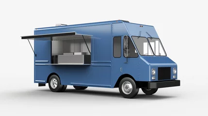 Papier Peint photo Lavable Voitures de dessin animé blue Food Truck mockup isolated on white background
