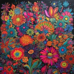 Schilderijen op glas Fantastic Flowers Background, Hippie Style Floral Pattern, ai © Andrei Hasperovich